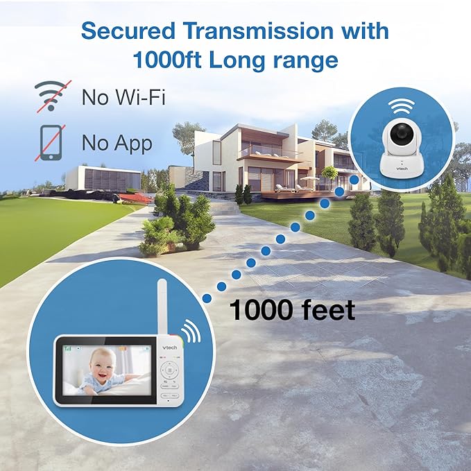VTech VM924 No WiFi Remote Pan-Tilt-Zoom Video Baby Monitor - 5" LCD Screen, Up to 17Hrs Video/31Hrs Audio Battery, 1000ft Range, Night Vision, Soothing Sounds, Temperature Sensor