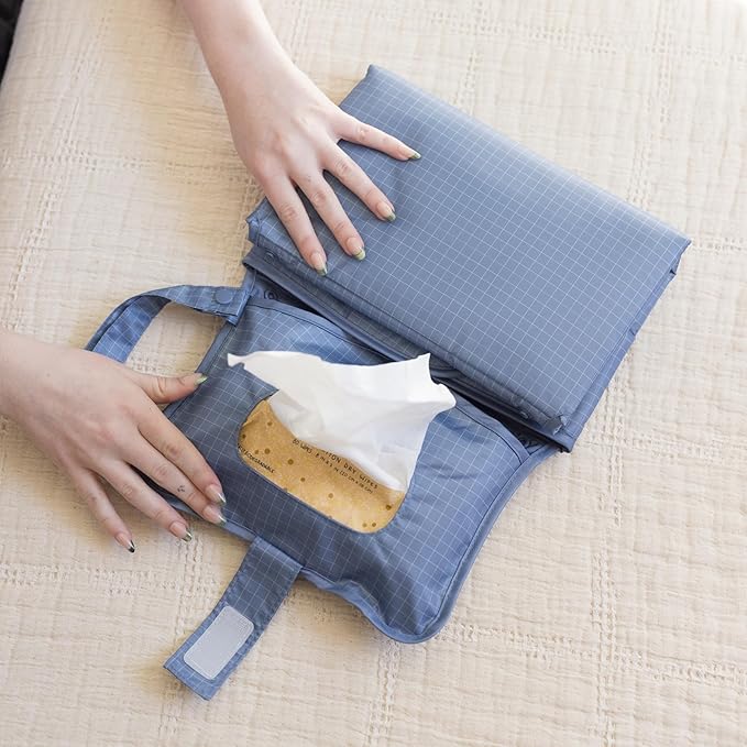 Tiny Twinkle Portable Diaper Changing Pad | Waterproof, Wipeable & Compact Baby Changing Pad for Travel | Smart Wipes Pocket & Organized Storage| Newborn Shower Gift (Grid)