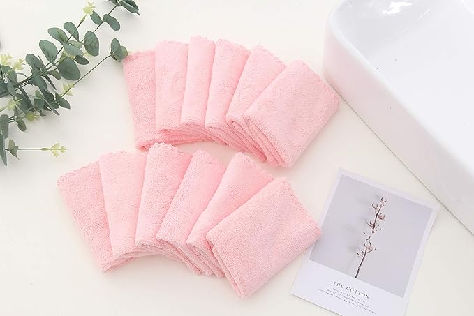 12 Pack Baby Washcloths - Extra Absorbent and Soft Wash Clothes for Newborns, Infants and Toddlers - Suitable for Baby Skin and New Born - Microfiber Coral Fleece 12x12 Inches, Pink