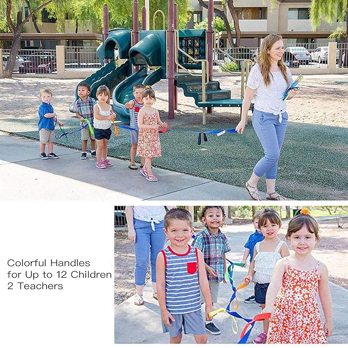 Toddler Walking Rope, Colorful Handles for Preschool Kids - Outdoor Use, Holds 12 Children & 2 Teachers (Blue)