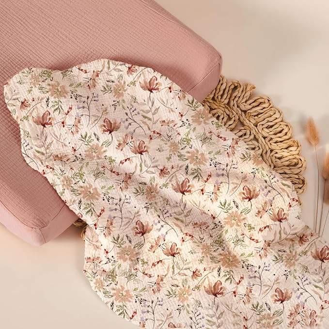 lulumoon Muslin Changing Pad Cover: 2-Pack Soft Breathable Cotton Boho Floral Print for Baby Girls - Nursery & Baby Shower