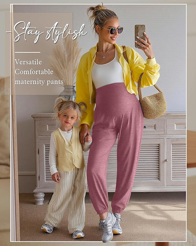 3 Pack Women's Maternity Pants Maternity Jogger Sweatpants Over The Belly Stretchy Pregnancy Pants with Pockets