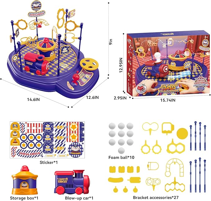 Electric Train Set Game Table for Kids & Adults, Floating Ball Toy with Adjustable Airflow, Interactive STEM Toys with Music & Lights, Hand-Eye Coordination & Focus Training Board Game Ages 6–13+