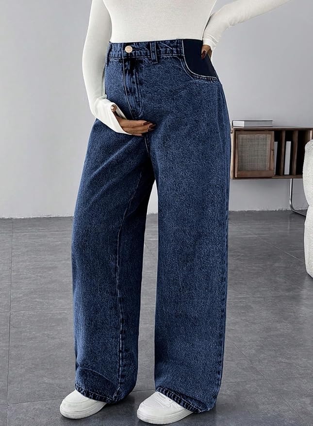 BLENCOT Maternity Jeans for Women High Waist Straight Leg Pregnancy Denim Pants with Pockets