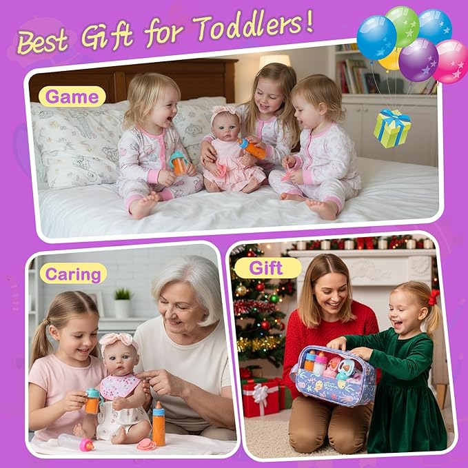 6-Piece Baby Doll Feeding Set – Magic Bottles & Pacifiers for 10–24 Inch Dolls, Disappearing Milk & Juice Bottles, Pretend Play Accessories for Kids