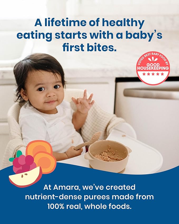 Amara Organic Baby Food - Stage 2 - Sweet Potato Raspberry - Baby Cereal to Mix W/Breastmilk, Water or Baby Formula - Shelf Stable Baby Food W/Organic Fruit and Veggies - 5 Pouches 3.5oz Per Serving