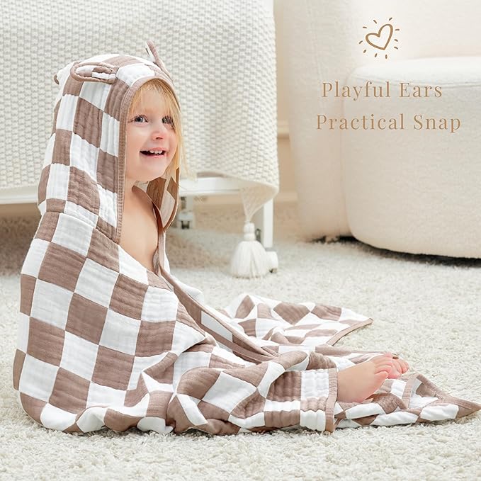 Ultra-Soft Muslin Toddler Hooded Towel - 55 x 28 Inches, Ideal for Bath & Beach, Suitable for Both Boys & Girls from Newborns to Toddlers