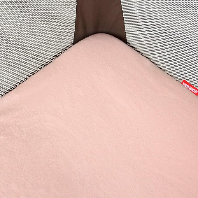 Pack n Play Sheets Girl, 100% Cotton Flannel, Fitted Portable Mini Crib Sheet for Girls Boys, Ultra Soft Breathable Convertible Playard Mattress Cover, Playard Playpen Sheet, Pink