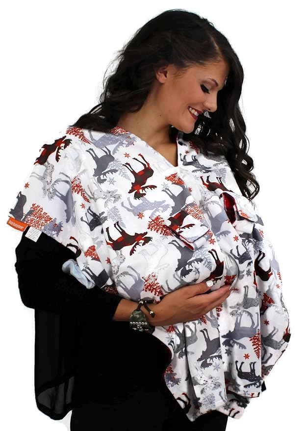 Dear Baby Gear Car Seat Canopy - Unisex Infant Car Seat Cover - Soft and Breathable Fabric - Fits Most Carseats - Winter Moose/Red Black Plaid - 40"x30"