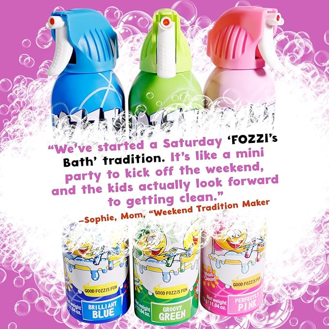 FOZZI'S Mixed Bath Foam Soap for Kids (3 Pack) - Fun Aerosol Spray - Squishy Bubble Soap for Playtime - Gentle Cleanser Foaming Body Wash - Safe Bath Fun for Everyday Wash