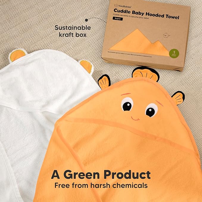 KeaBabies Hooded Baby Towel for Newborn - Viscose Derived from Bamboo Large Baby Bath Towels with Hood for Boys, Girls, Toddler, Extra Absorbent & Soft Newborn Bath Essentials (Clownfish, Regular)