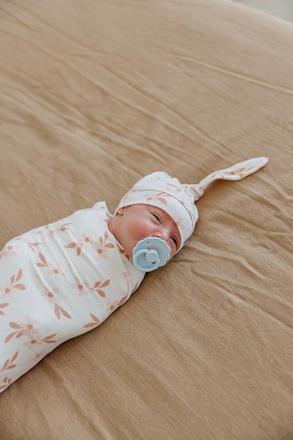 Copper Pearl Baby Beanie Hat Top Knot Stretchy Soft Rue