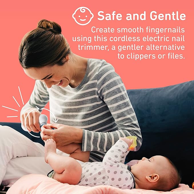 PureBaby Electric Nail Trimmer - New & Improved 6-Piece Cordless Nail Drill, 4 Attachments, 2 Speeds with Bidirectional Rotation, LED Light, Hidden File Storage, & Carrying Case for Newborns & Baby