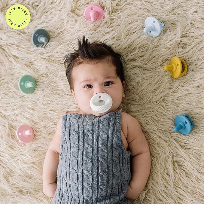 Itzy Ritzy Silicone Pacifiers for Newborn – Itzy Soother Pacifiers Feature Collapsible Handle & Two Air Holes for Added Safety – for Ages 0-6 Months, Set of 2 in Mint & White