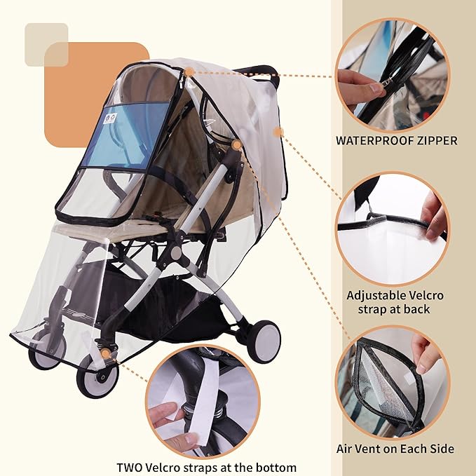Bemece Stroller Rain Cover, Universal Stroller Accessory, Baby Travel Weather Shield, Windproof and Waterproof, Protect from Dust and Snow