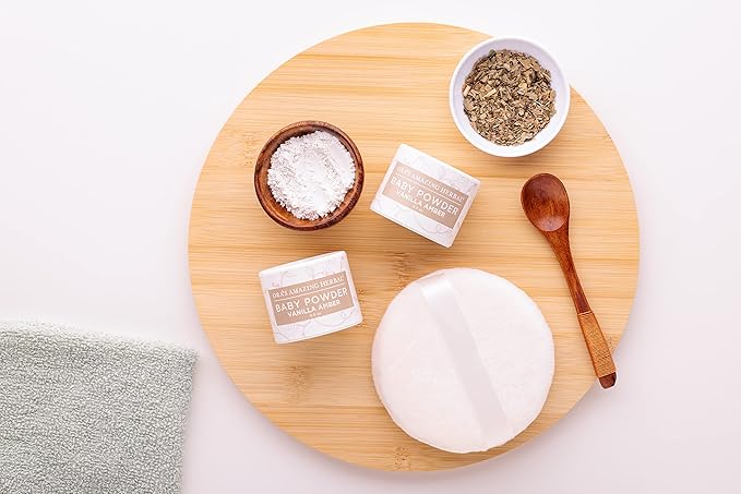 Baby Powder Talc-Free, Real Vanilla Amber Natural Scent, Cornstarch Free Arrowroot and Clay Based Powder, Synthetic Fragrance Free, Ora's Amazing Herbal, Pack of 2 Travel Size 0.5 oz