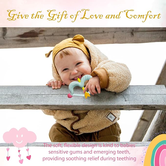Teethers Heart Shape Silicone Baby Teether Toy Easy for Little Hands to Hold,Cupid Bow and Arrow Soft Teething Toy for Infants,Valentine's Gift for Girl or Boy (Green)