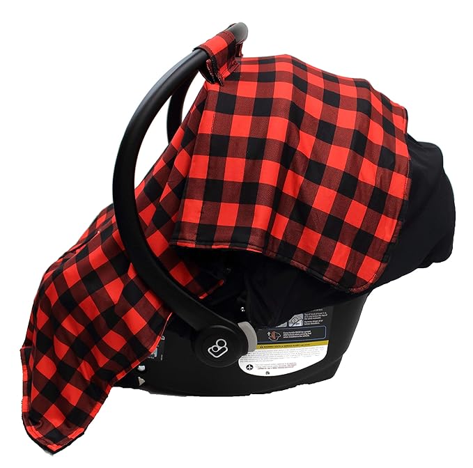 Dear Baby Gear Car Seat Canopy - Unisex Infant Car Seat Cover - Soft and Breathable Fabric - Fits Most Carseats - Perfect Lumberjack Red Black Plaid/Black Dot - 40"x30"