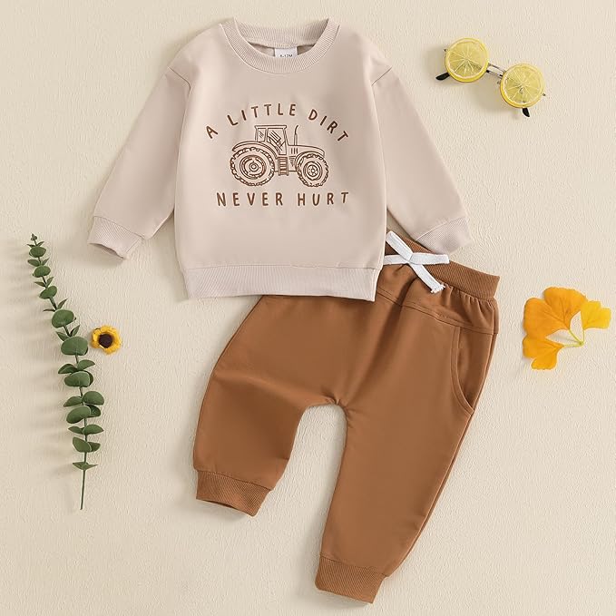 fhutpw Toddler Baby Boy Clothes Funny Letter Long Sleeve Sweatshirt Pullover Top Jogger Pants Fall Winter Outfits