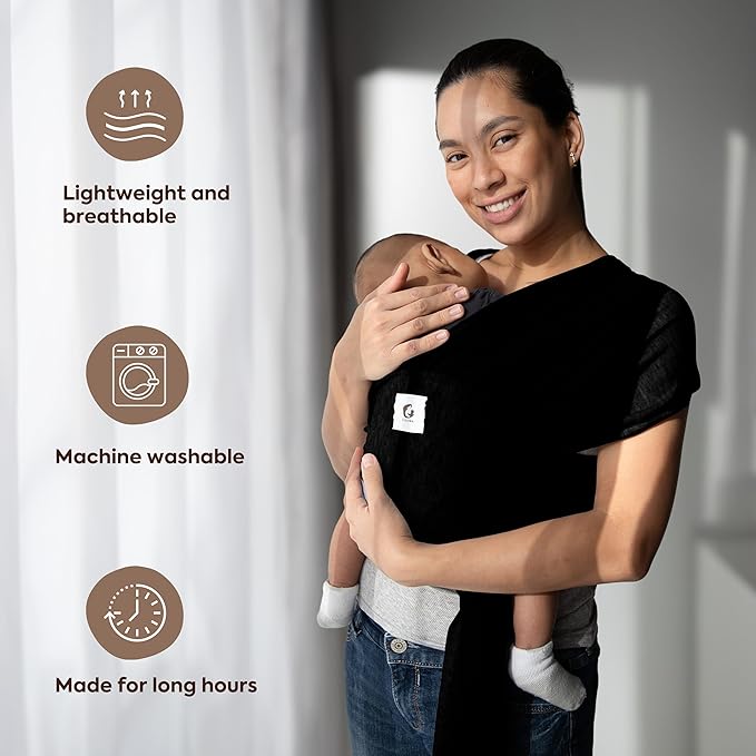 ELDOMA Black Baby Wrap Carrier - Lightweight, Breathable Baby Sling, Hands Free Baby Carrier Sling, Baby Carriers from Newborn to Toddler, (7-35 lbs / 3-15kg)