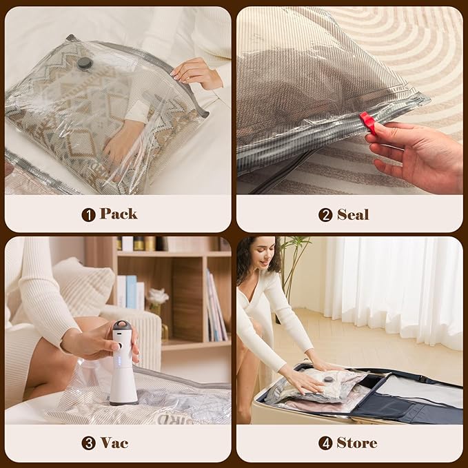 Vacuum Bags for Travel with Rechargeable air Pump, Carry-on Size Compression Packing Bags for Luggage and Suitcase, Space Saver for Clothes and Clothing 24 Combo Travel Size