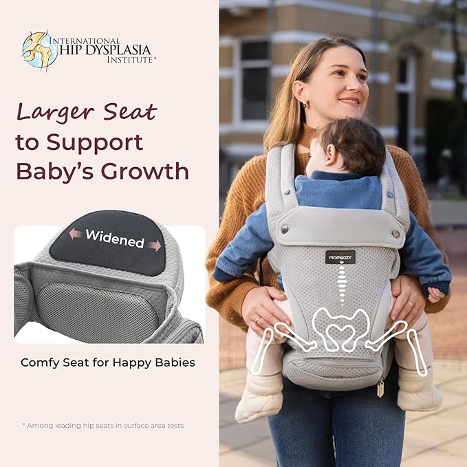 Momcozy Baby Carrier with Hip Seat, 2-in-1 Forward-Facing Carry for Active Babies, Detachable Hands-Free Carrier up to 44lbs, Breathable Infant Carrier Fits Waist Sizes up to 45 Inches, AirMesh Grey