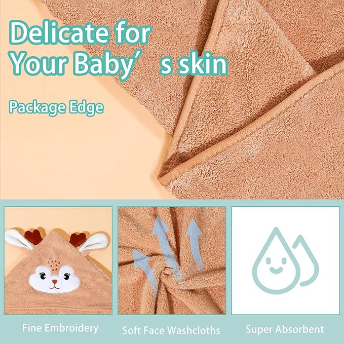 Baby Hooded Towel,31 * 31 in Toddler Bath Towels and Washcloths Set for Newborn Babies,Toallas de Baño para Bebe,Organic Infant Kids Boy Essentials 1-3