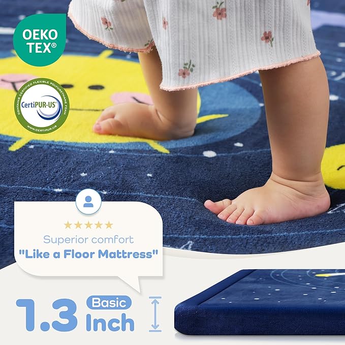 1.3" Thick Large Baby Floor Play Mat 79x118, Padded Memory Foam Play Mat, Non-Slip Plush Carpet Playmat for Nursery Playroom Classroom (Solar System)