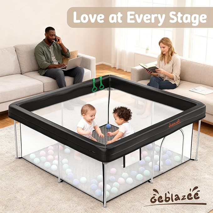 Foldable 50x50 Playpen, Portable Baby Playpen for Babies & Toddlers, Quick Fold Safety Play Yard with Balls, Pull Rings & Carry Bag, Indoor & Outdoor, Black