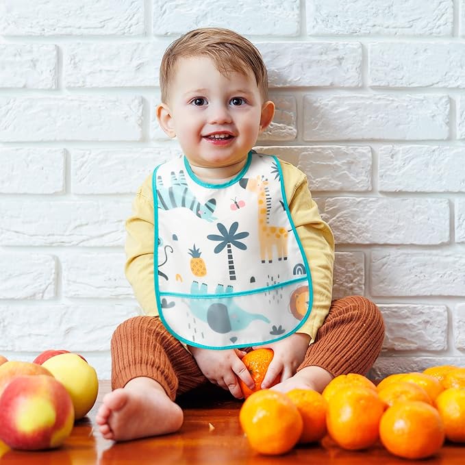 R HORSE 5Pcs Baby Bibs Set Toddler Bibs with Crumb Catcher Pocket & Snap Button Waterproof Baby Feeding Bibs for 6-24 Months