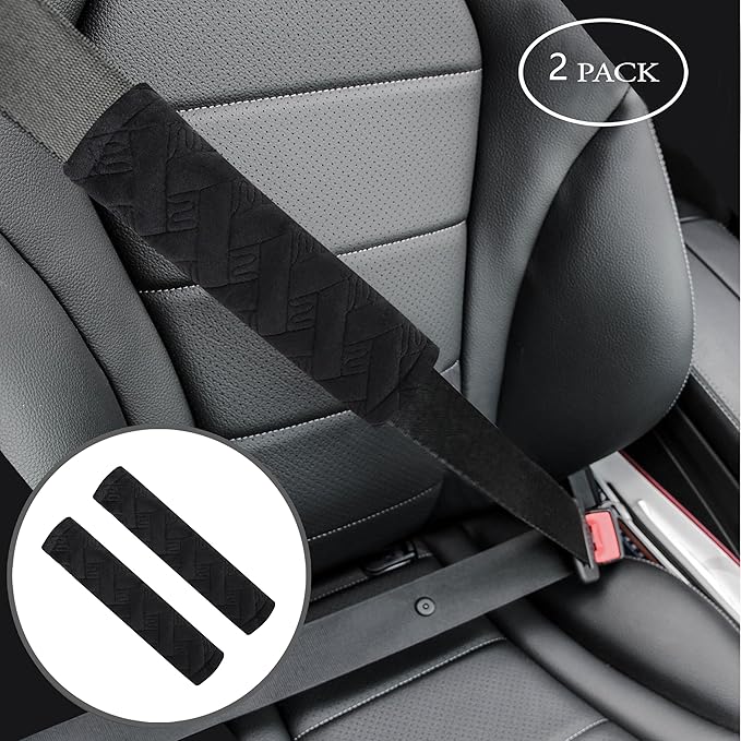 Amooca Soft Auto Seat Belt Cover Seatbelt Shoulder Pad Cushions 2 PCS for a More Comfortable Driving Universal Fit for All Cars and Backpack Black Braid Pattern