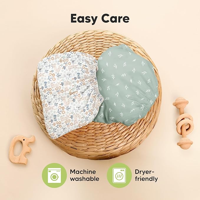 Pack and Play Sheets Fitted - 2-Pack Mini Crib Sheets for Pack N Play Mattress 38x26, Soft & Cozy, Neutral Toddler Playard Bedding, Snug Fitted Mini Baby Crib Mattress Cover Boy, Girl (Prairie)