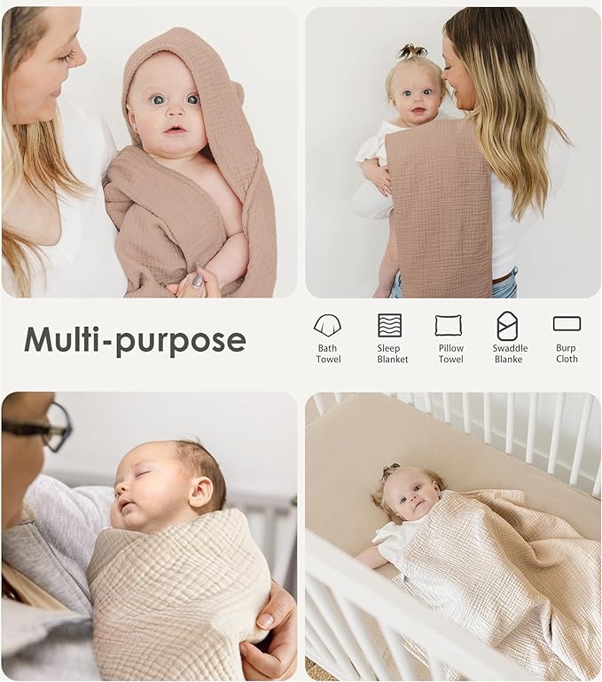Muslin Baby Towels with Hood for Newborn 100% Cotton Baby Bath Towels Soft & Absorbent Hooded Baby Towel for Boys and Girls, Large Size - 32 * 32 Inches