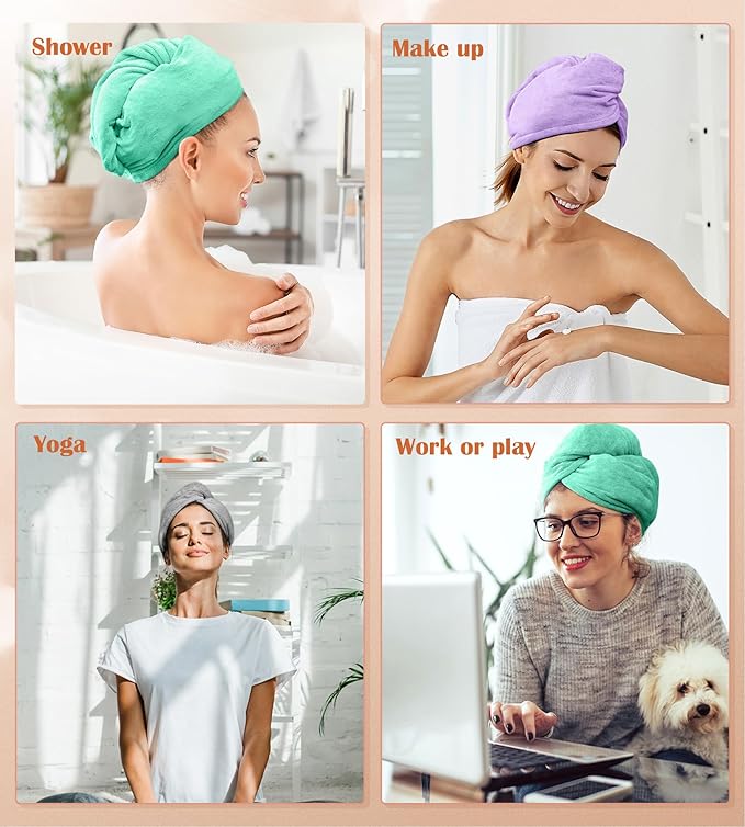 POPCHOSE Microfiber Hair Towel Wrap, Stocking Stuffers for Women, 3 Packs Fast Drying Hair Turbans, Super Absorbent Hair Towel for Women, Anti Frizz Hair Wrap Towels Wet, Curly, Longer, Thicker Hair