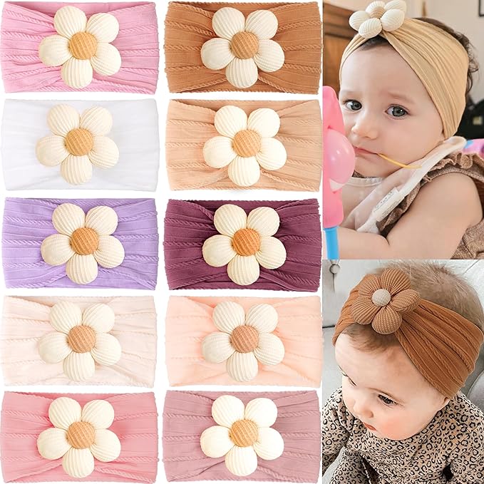JOYOYO 10 Colors Baby Flower Headbands Baby Girls Nylon Headband Soft Hairbands Hair Accessories for Newborn Infant Toddler Kids(Khaki Flower)