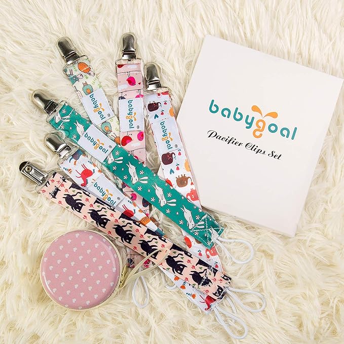 Babygoal Pacifier Clips, 6 Pack Pacifier Holder Clips for Baby Boys and Girls Fits Most Pacifier Styles 6PBM03