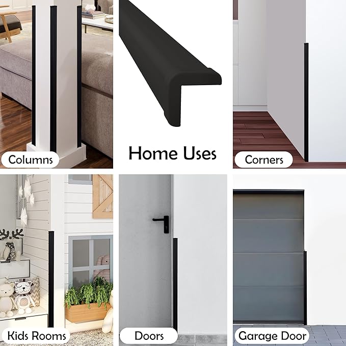 Rubber Bond Wall Corner Guard Edge Protector, 1x1x36 inch Baby Proofing Corner Guards | Self-Adhesive Furniture Edge Strips for Home & Office (5 Pack, Black)