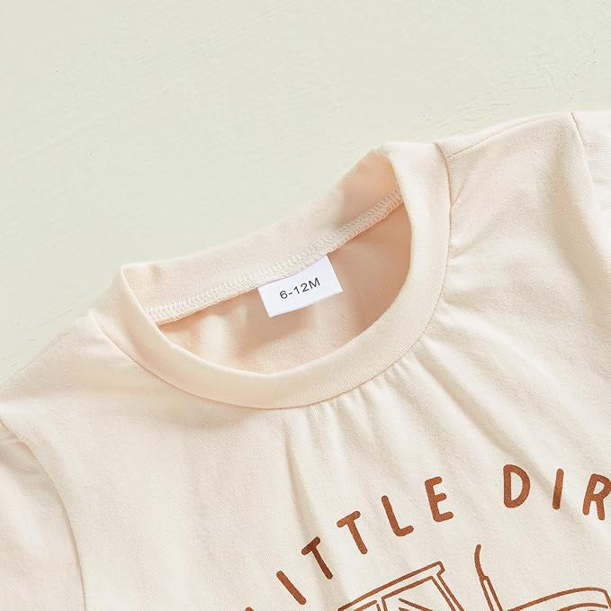 fhutpw Toddler Baby Boy Summer Clothes Tractor Letter Short Sleeve T-Shirt Tops Pockets Casual Shorts Set Infant Outfits
