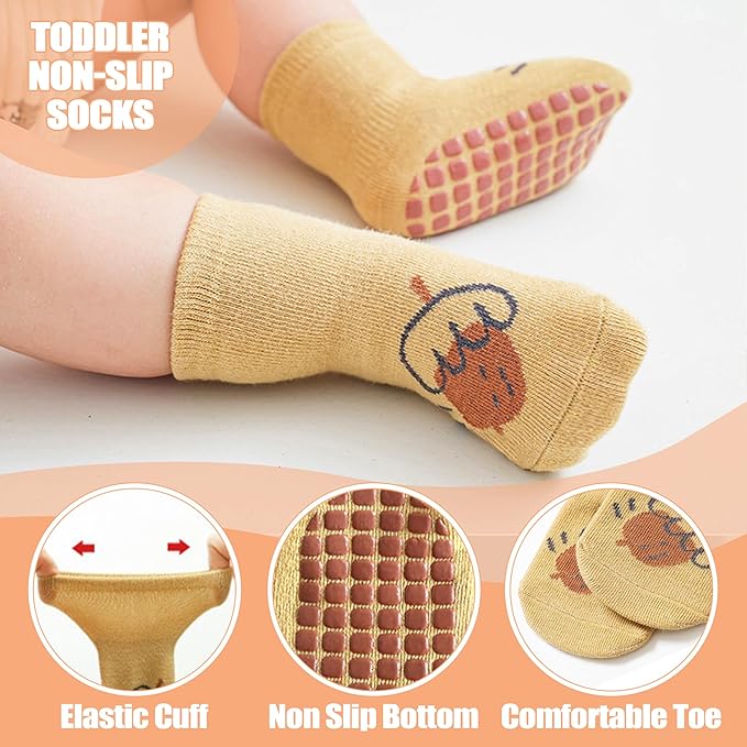 TRUEHAN 5 Pairs Toddler Non Slip Socks with Grips Baby Socks for Kids Girls Boys