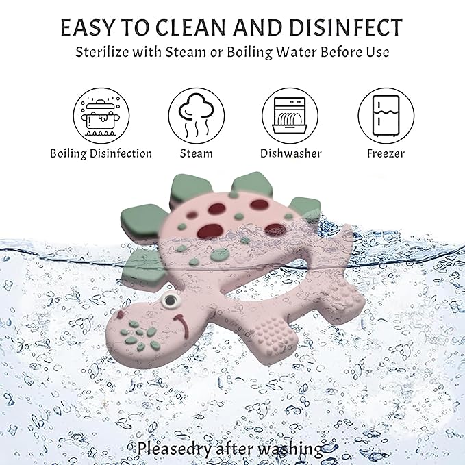 Bebe Mondo Dinosaur Baby Teething Toys 3–6 6–12 Months, Teethers for Babies 0–3–6–12 Months for Teething Relief, Baby Gift, Baby Teether Toys, Silicone Sensory Toys, Soft-Textured Infant Toys