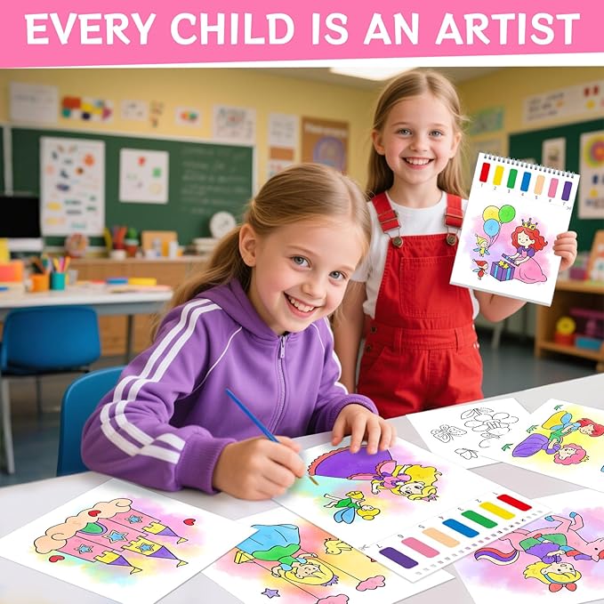 SOCOLER Paint with Water Coloring Books for Toddlers,Princess and Party Theme Mess Free Watercolor Painting Papers for Kids Water Color Paint Kit Art Craft Birthday Gift for Ages 1-3, 4-8