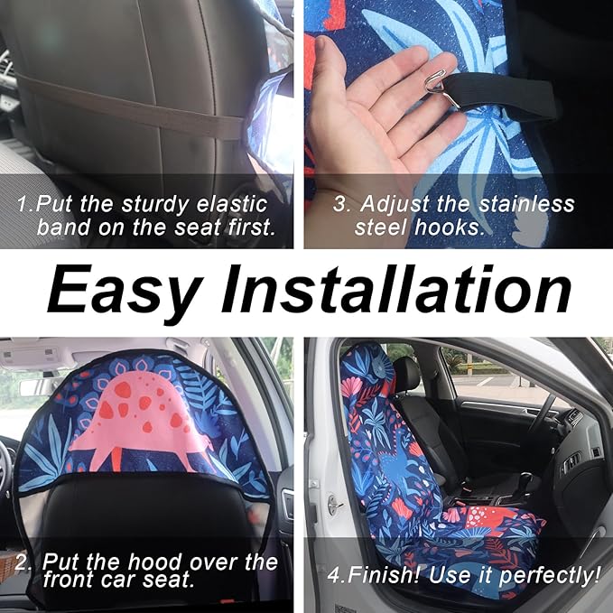 Sweat Towel Car Seat Cover Protector Front Seats for Gym Workout, Running, Swimming, Beach and Hiking, Waterproof Universal Seat Cover for Car, Truck, Van & SUV (Dinosaur, 2pcs Front Seat)