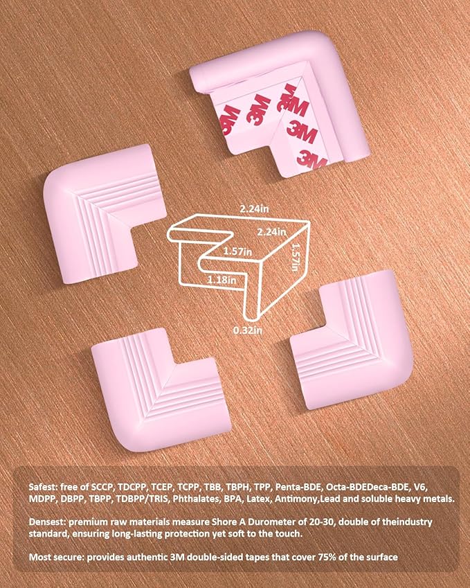 Baby Proofing Corner Guards 16 Pack Pink, Extra Thick Foam Edge Protectors for Table and Furniture, Pre-Taped Adhesive Bumpers, Heavy-Duty Safety for Kids and Toddlers