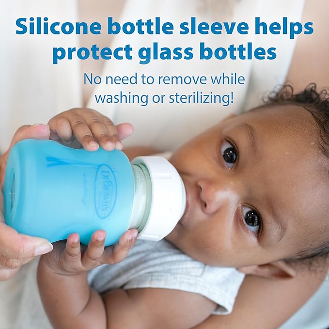 Dr. Brown's Natural Flow Anti-Colic Options+ Wide-Neck Glass Baby Bottle 5 oz/150 mL, with Level 1 Slow Flow Nipple, 1 Pack, 0m+