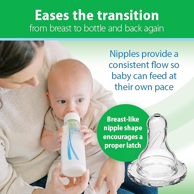Dr. Brown's Anti-Colic Options+ Narrow Glass Baby Bottle with Level 1 Slow Flow Nipple, BPA-Free, 4 oz/120mL, 2-Pack (Packaging May Vary)