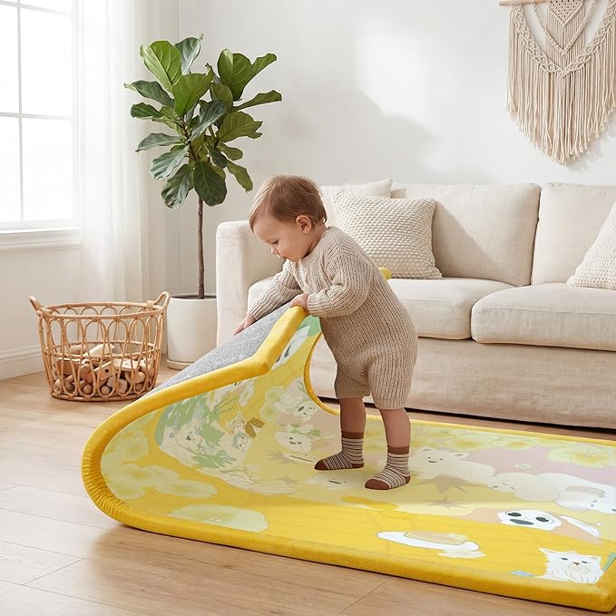 1.5" Thick Educational Large Baby Floor Play Mat 79x118, Flannel Padded Memory Foam Kids Mat, Non-Slip Plush Playmat for Nursery Playroom Classroom ((Dog)