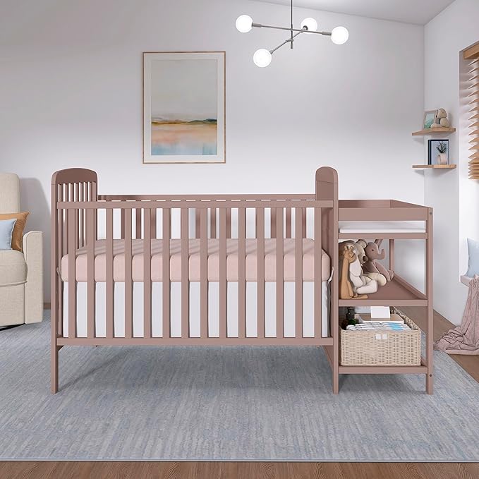 Dream On Me Anna 4 in 1 Full Size Crib and Changing Table Combo in Brown Sugar, Greenguard & JPMA Certified, Converts from Baby Crib to Toddler Bed and Day Bed