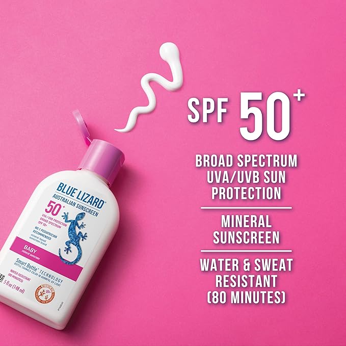 Blue Lizard Baby Mineral Sunscreen with Zinc Oxide, Water Resistant, UVA/UVB Protection with Smart Technology - Fragrance Free, Unscented, SPF 50-5 Fl Oz - Bottle