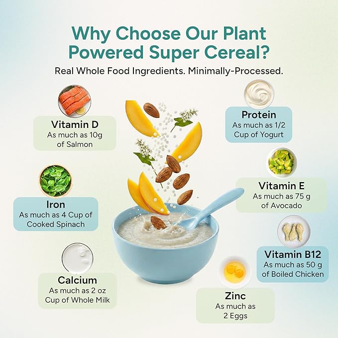 Else Nutrition Super Cereal For Babies 6 mo+, Made With Real Whole Plants for a Nutritionally Balanced meal, with gluten free carbs and plant protein (Mango, 6 Pack)