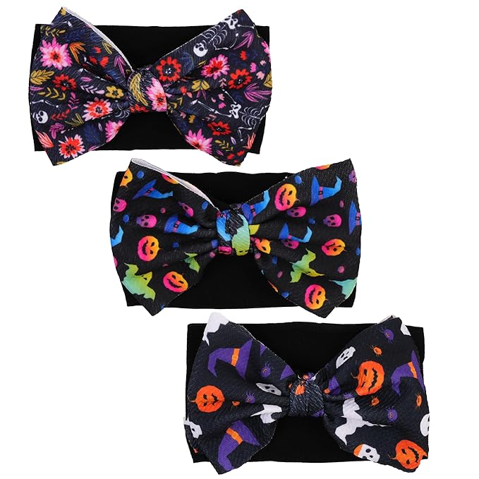 Halloween Baby Headbands 3 Pcs Nylon Headbands with Bows for Baby Girl for Newborns, Infants, Toddlers Halloween Outfit